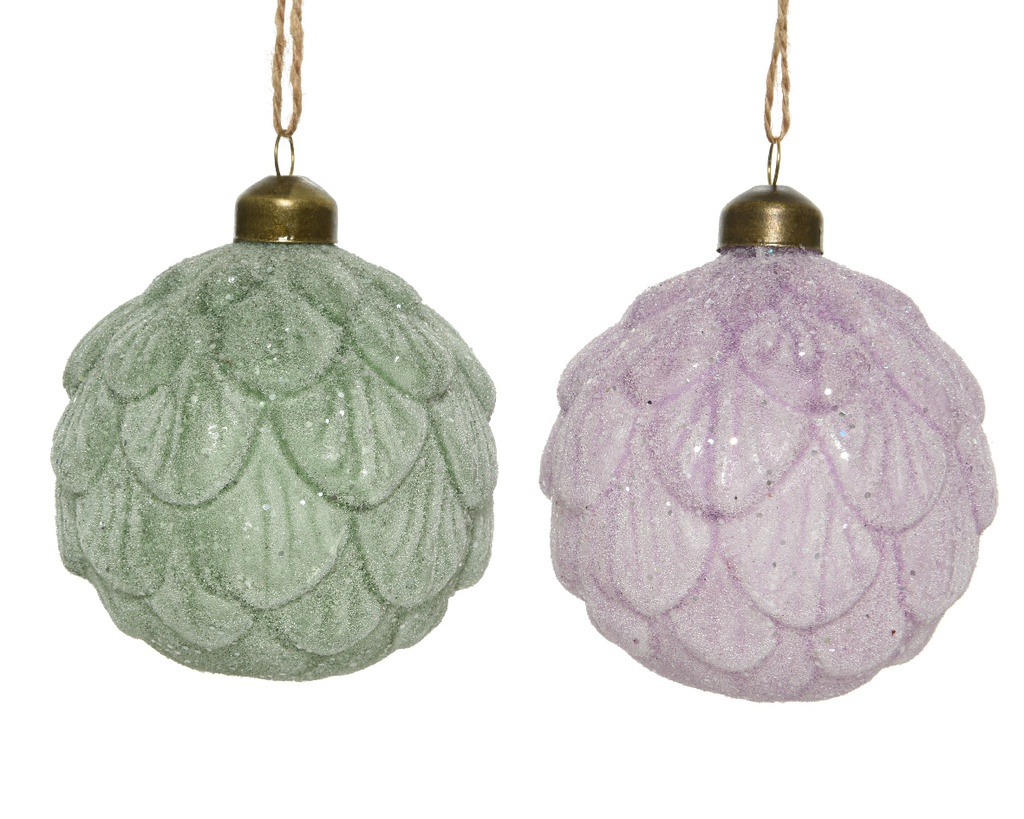 BOULES DE NOEL- PAILLETTES-VERT ET ROSE 125213