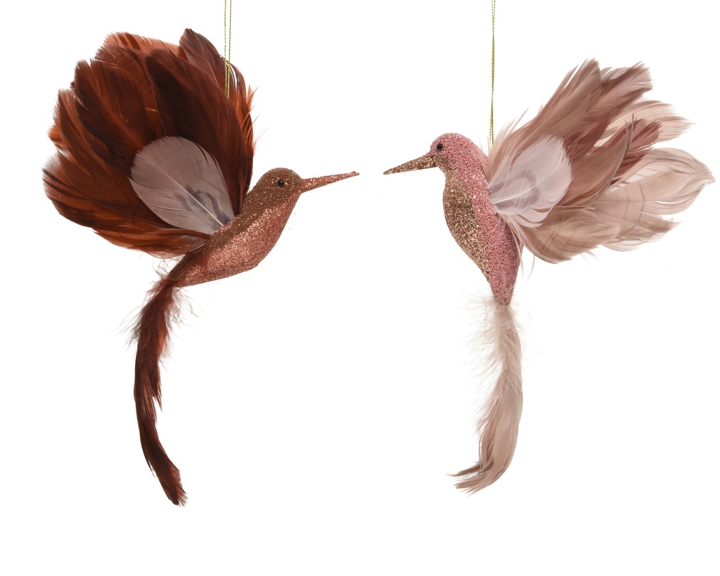 OISEAU EN TISSU A SUSPENDRE - 16X20X4CM - ROSE PALE OU ROSE - PRIX A L'UNITE