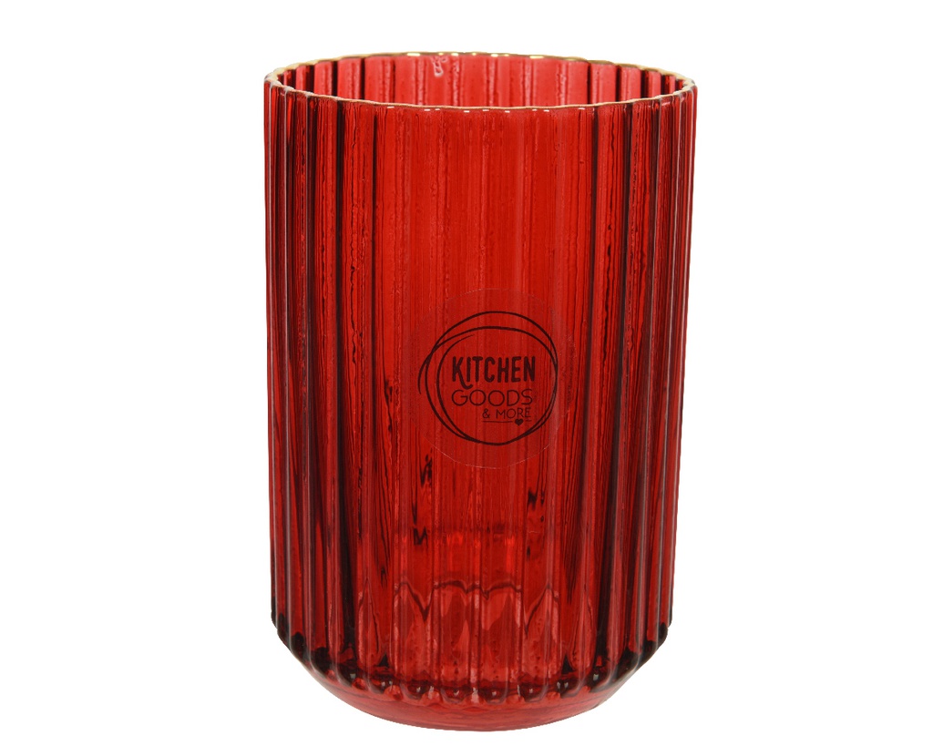 VASO AGUA CON RELIEVE - ROJO Y BORDE DORADO - 11CM - FOOD SAFE -