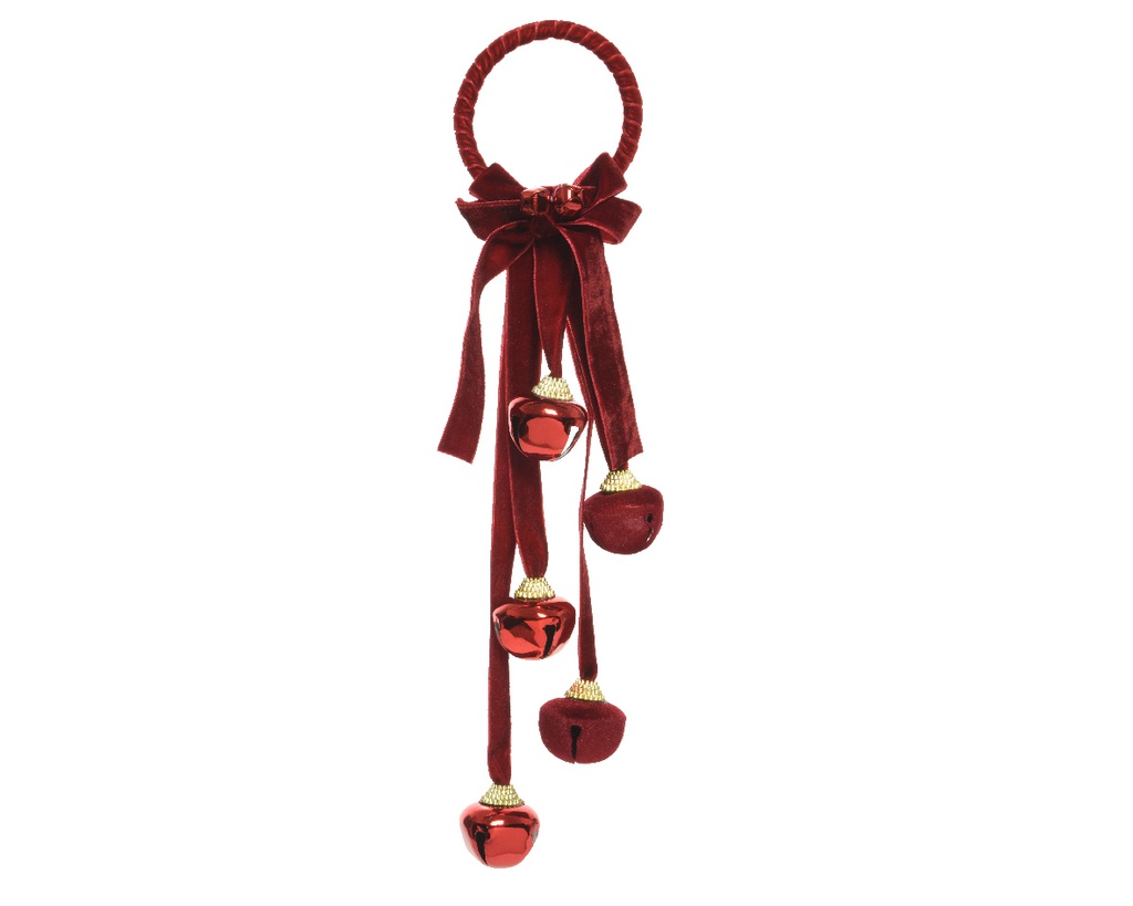 ACCROCHE-PORTE - VELOURS ROUGE AVEC CLOCHES ET FEUILLE - 740331