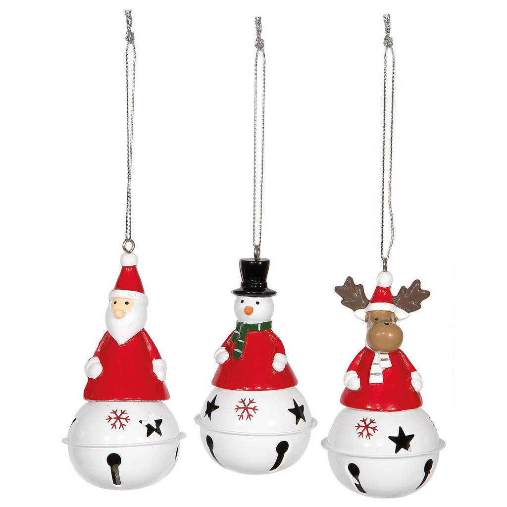 FIGURINE A SUSPENDRE-PERE NOEL- BONHOMME DE NEIGE (3 PCS) CMØ6,5XH11