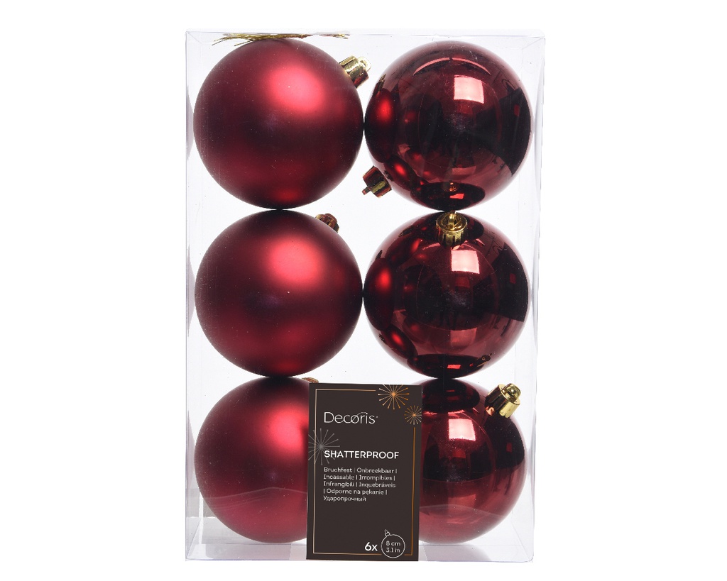 BOULES DE NOEL EN PLASTIQUE - ROUGE SANGUIN - dia8cm