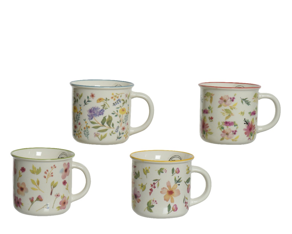 TAZA PORCELANA MOTIVO DE FLORES -12.50-W11.50-H10.50CM - 4 DISEÑOS - PRECIO UNIDAD