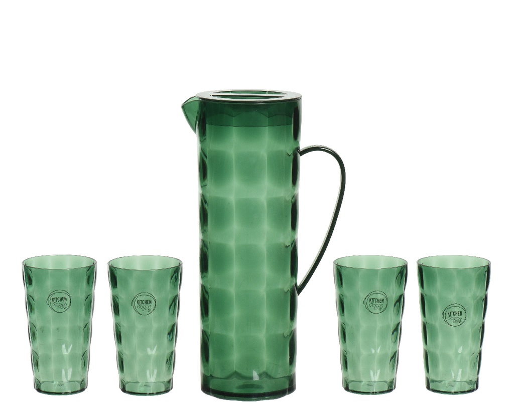 JARRA CON 4 VASOS - VERDE - JUEGO DE 5 UDS - L16-W10-H28.70cm