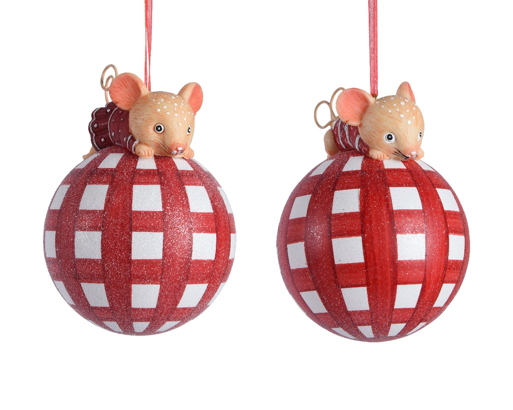 BOLA CRIS CUADROS CON CINTA Y RATONCITO - 8CM - 2 SURTIDOS - PRECIO UD