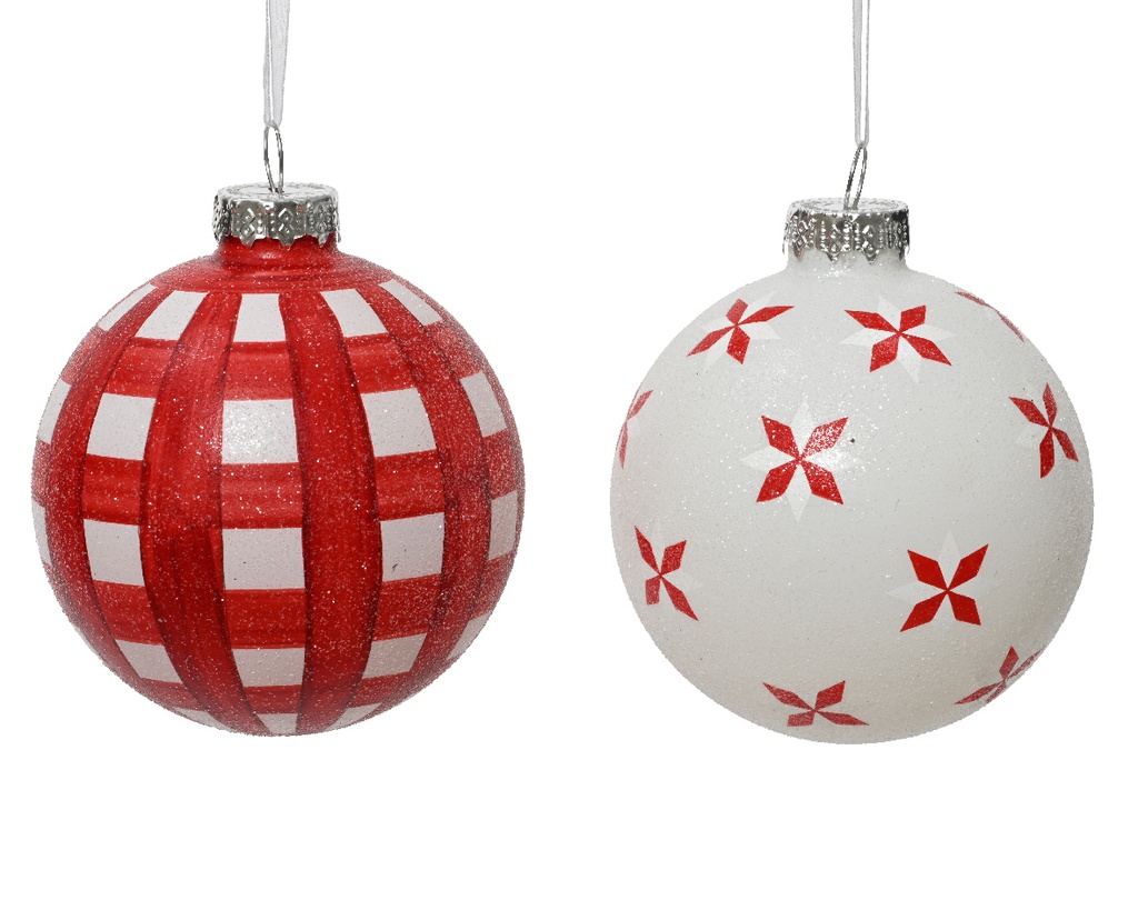 BOULE DE NOËL A MOTIFS ROUGE/BLANC - dia8.00-H8.00cm