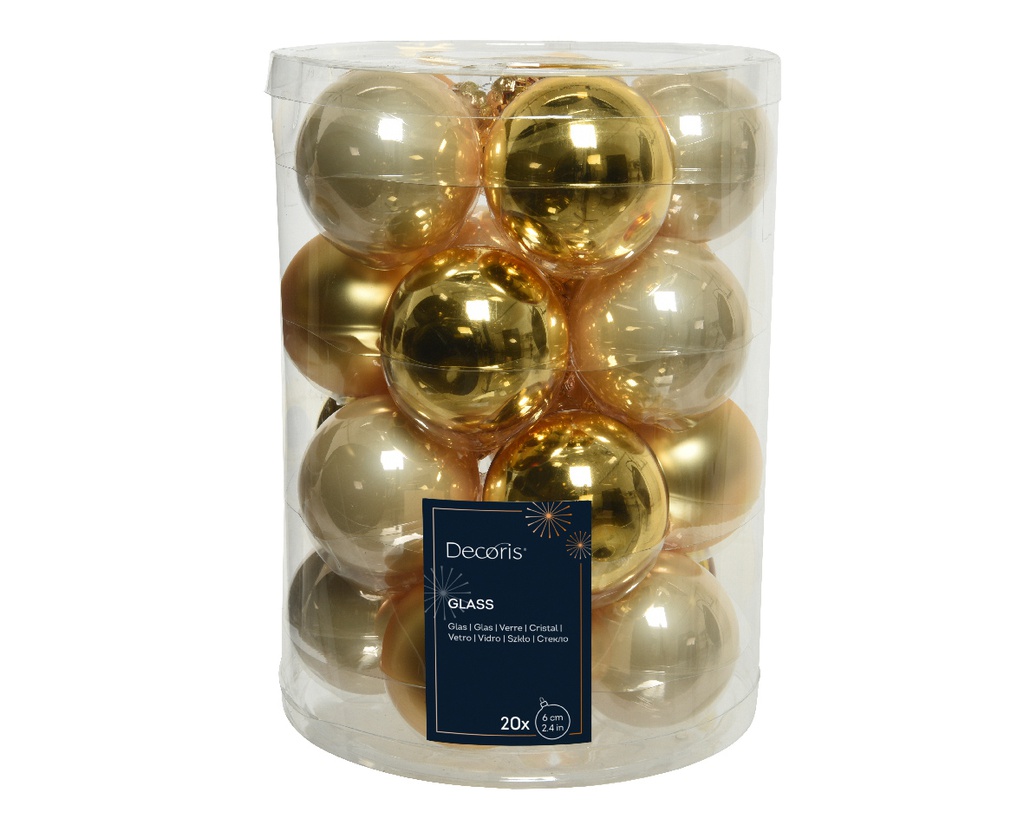 ***BAUBLES GLASS PEARL/GOLD dia6.00cm