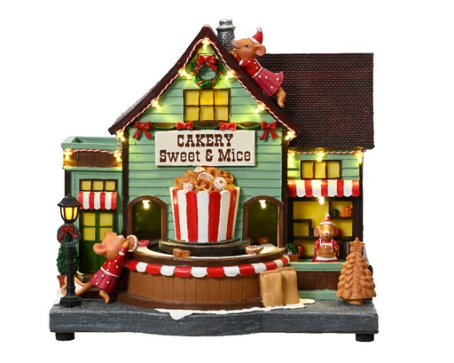 MAISON DE NOËL AVEC SOURIS - L18.00-W26.00-H24.50cm-15L