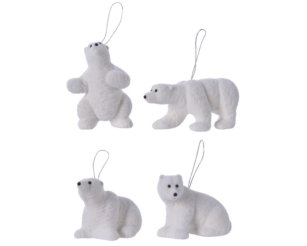 OURS POLAIRE EN PLASTIQUE A SUSPENDRE - 4 FIGURINES - PRIX A L'UNITE - L11.00-W9.00-H11.00cm