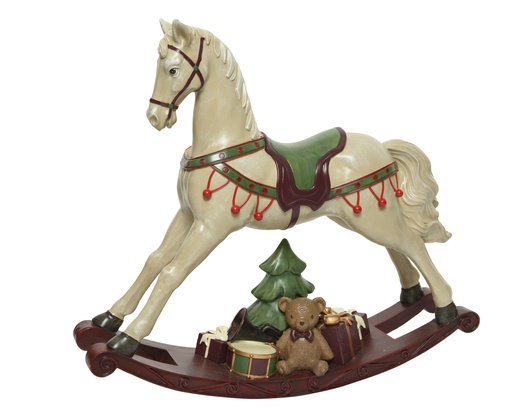 ***ROCKING HORSE POLYRESIN WHITE/COLOUR(S) L14.00-W55.50-H48.00cm