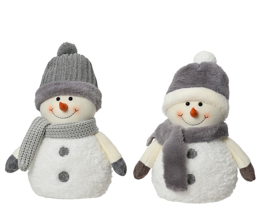 MUÑECO NIEVE SENTADO - TELA GRIS/BLANCO L20.00-W12.00-H29CM - 2 MODELOS - PRECIO UNIDAD