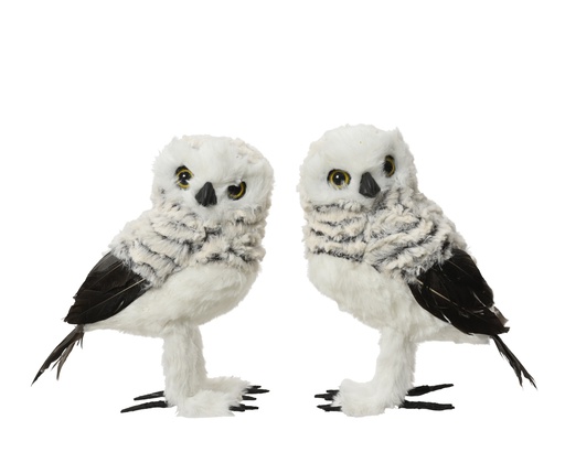 HIBOU A PLUMES - GRIS - 2 ASSORTIMENTS - PRIX A L'UNITE - L11.00-W14.00-H21.00cm