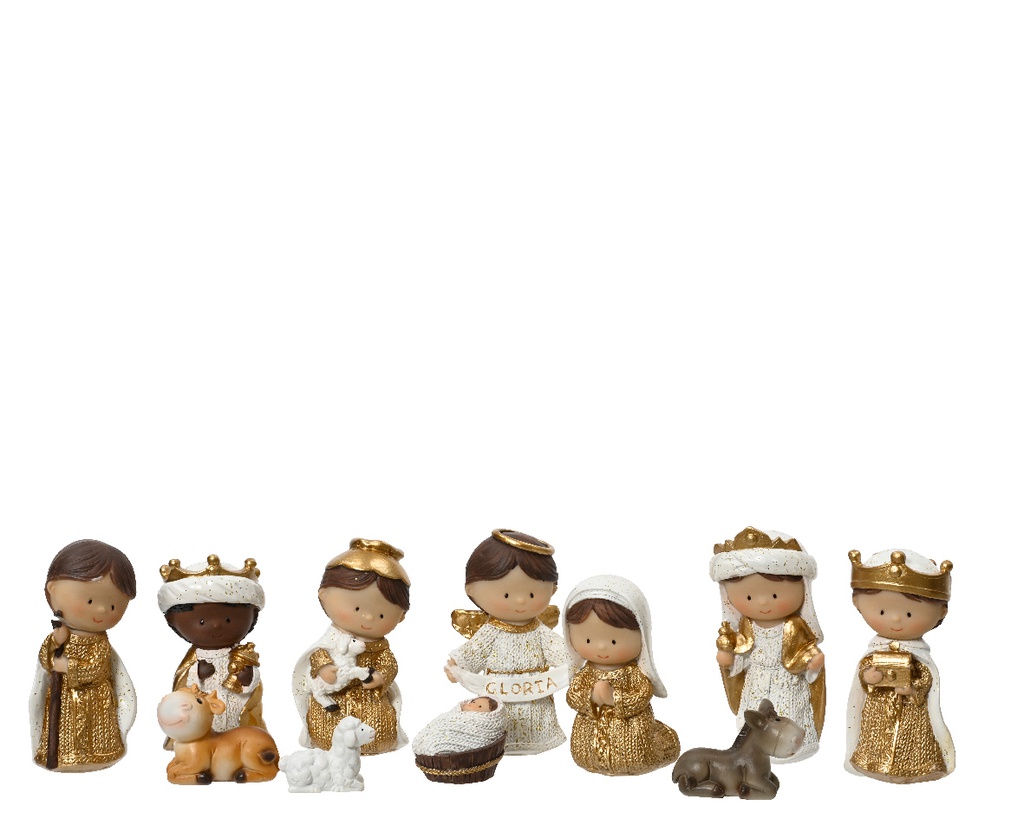 ***NATIVITY SET POLYRESIN CREAM/GOLD L5.00-W3.50-H9.70cm