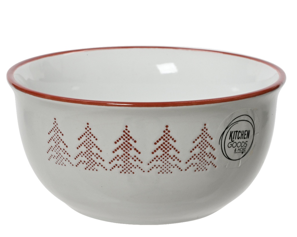 ***BOWL STONEWARE RED/WHITE dia14.00-H6.50cm