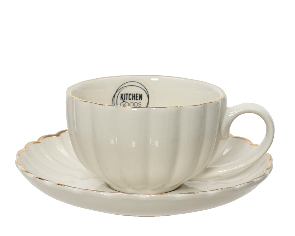 ***CUP AND SAUCER SET PORCELAIN WHITE L15.50-W9.70-H6.00cm