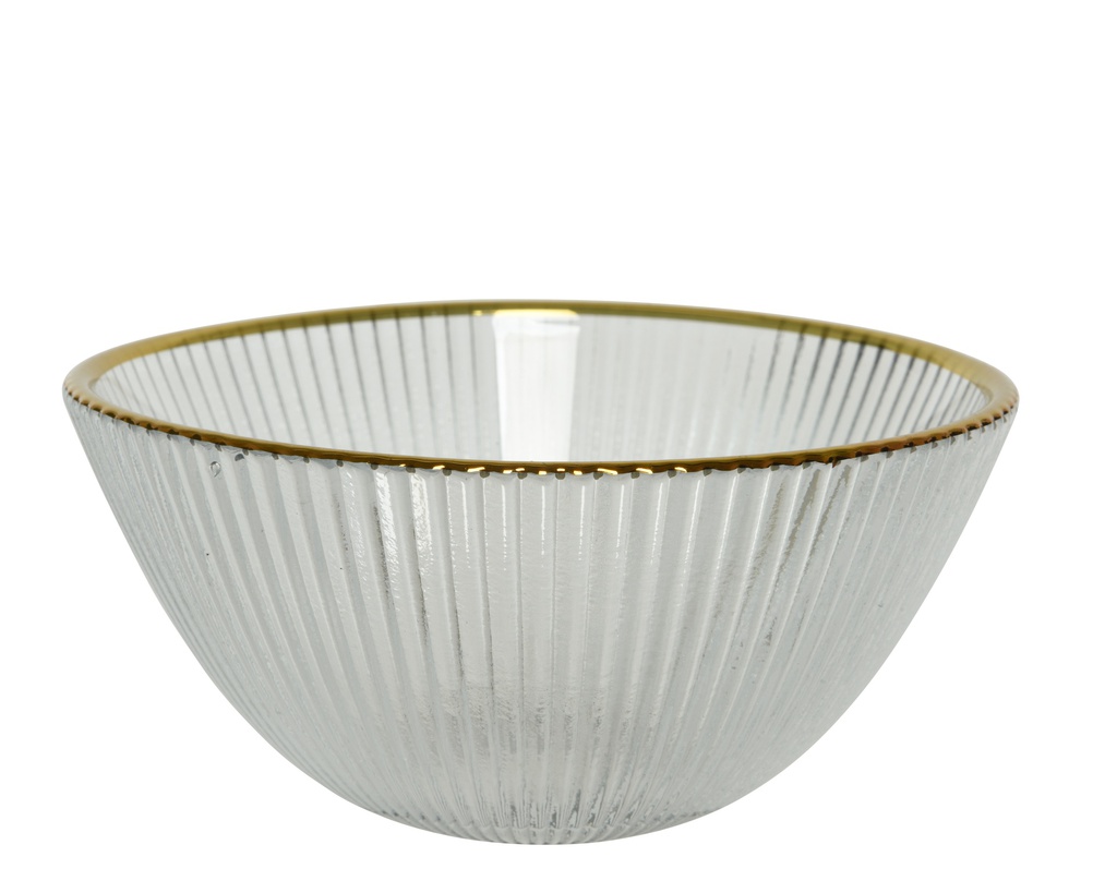 ***BOWL GLASS CLEAR/GOLD dia14.50-H7.00cm