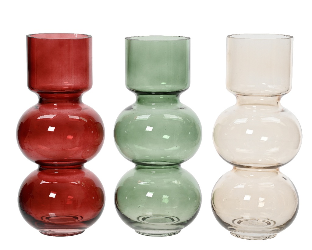 ***VASE GLASS ASSORTED dia12.00-H26.50cm