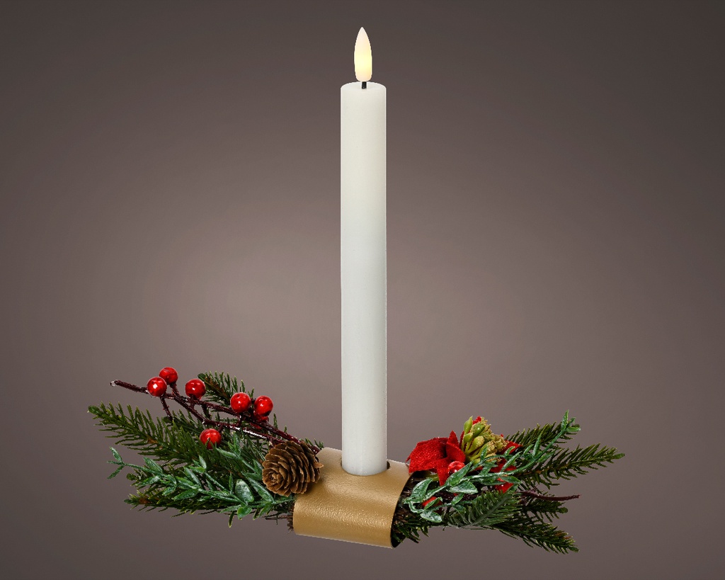 ***CLASSIC CANDLEHOLDER BO PRELIT GREEN/RED L24.00-W9.00-H6.00cm-1L