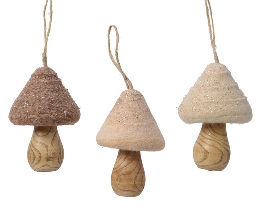 ***MUSHROOM WOOL ASSORTED L7.00-W7.00-H10.00cm