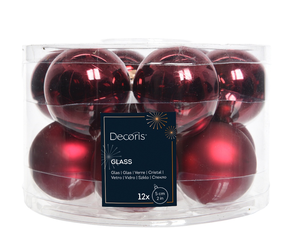 BOULES DE NOEL EN VERRE - ROUGE SANGUIN - dia5.00cm