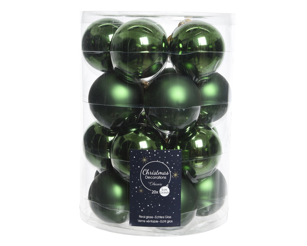 BOULE DE CRISTAL VERT PIN 60MM BRI/MAT ASSORTIMENT DE 20