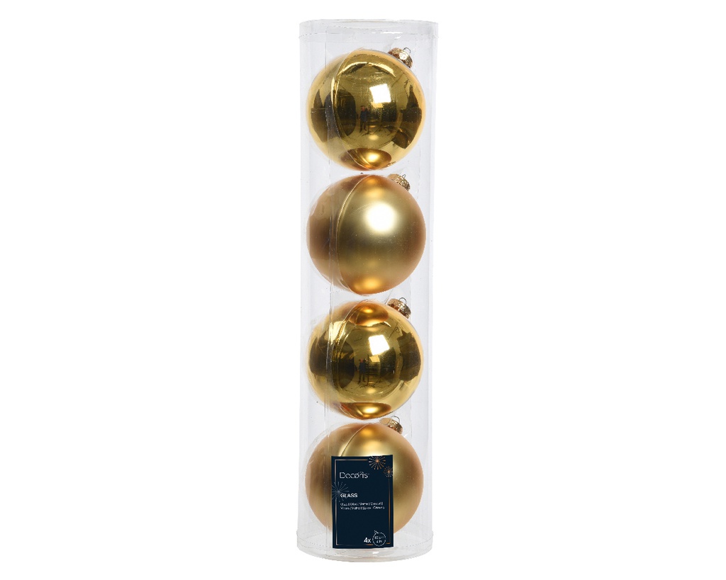 BOULES DE NOEL EN VERRE - OR - 100MM BRI/MAT 4UNITÉS