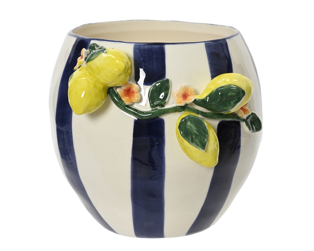 ***VASE STONEWARE WHITE/BLUE L21.00-W18.50-H17.00cm