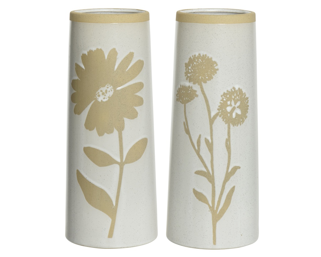 ***VASE STONEWARE OFF-WHITE/COLOUR(S) L9.00-W9.00-H18.00cm