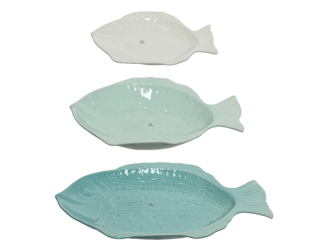 BANDEJA CERAMICA PECES 58/46/34CM AZUL  SET DE 3