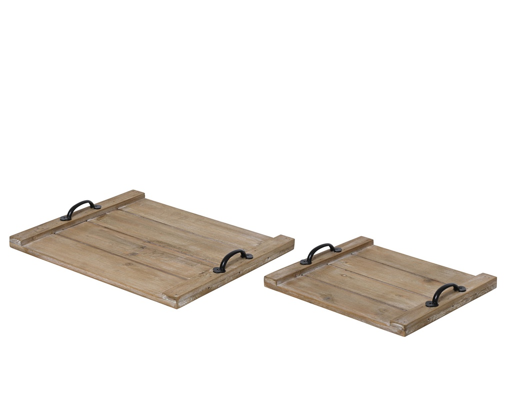 PLATEAUX DE SERVICE EN BOIS DE SAPIN - MARRON - KIT DE 2 - L33.00-W37.00-H4.00cm  L26.00-W30.00-H4.00cm