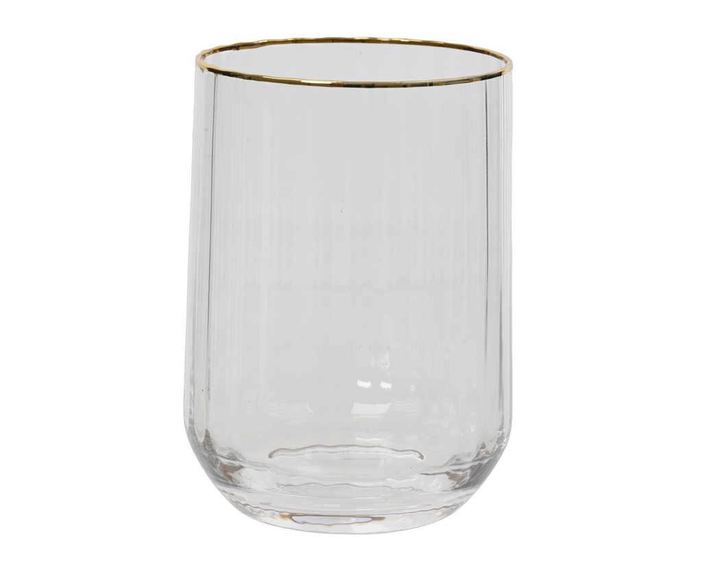 VASO CON RELIEVE ONDULADO Y BORDE DORADO -dia8.00-H11.00cm