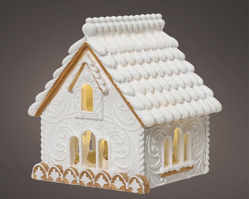 CHALET DE BISCUITS EN RESINE - LUMIERE AVEC BATTERIE - L9.00-W8.40-H10.00cm