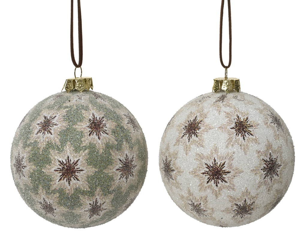 BOULE DE NOEL POREX AVEC MOTIFS - VERT/BEIGE - PRIX A L'UNITE - dia8.00-L8.00-W8.00-H9.30cm