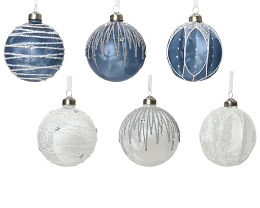 BOULE DE NOEL EN VERRE - 6 ASSORTIMENTS - PRIX A L'UNITE - dia8.00cm