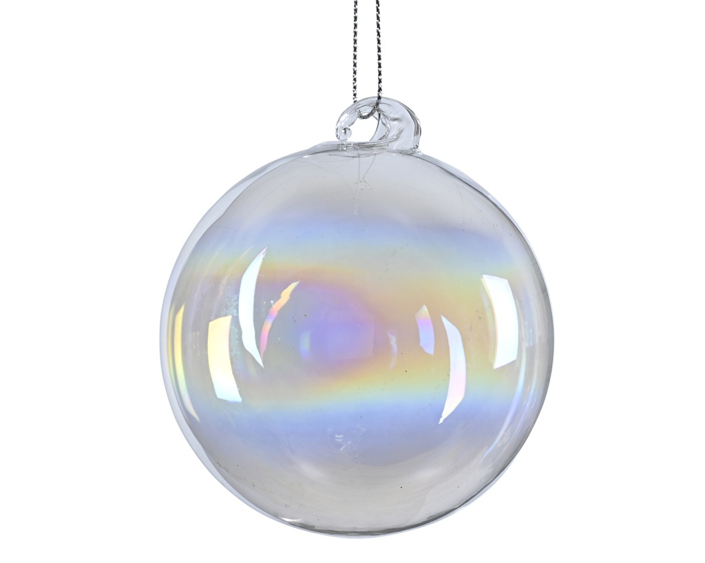 ***BAUBLE GLASS W SWIRL TRANSPARENT/IRIS dia12.00cm