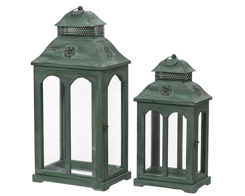 ***LANTERN FIRWOOD DARK GREEN L23.00-W32.00-H66.00cm  L17.00-W25.00-H52.00cm