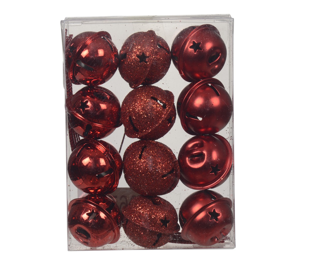 BOITE DE 12 CLOCHES DE NOEL EN METAL - ROUGE - dia3.00-L11.00-W8.00-H3.00cm