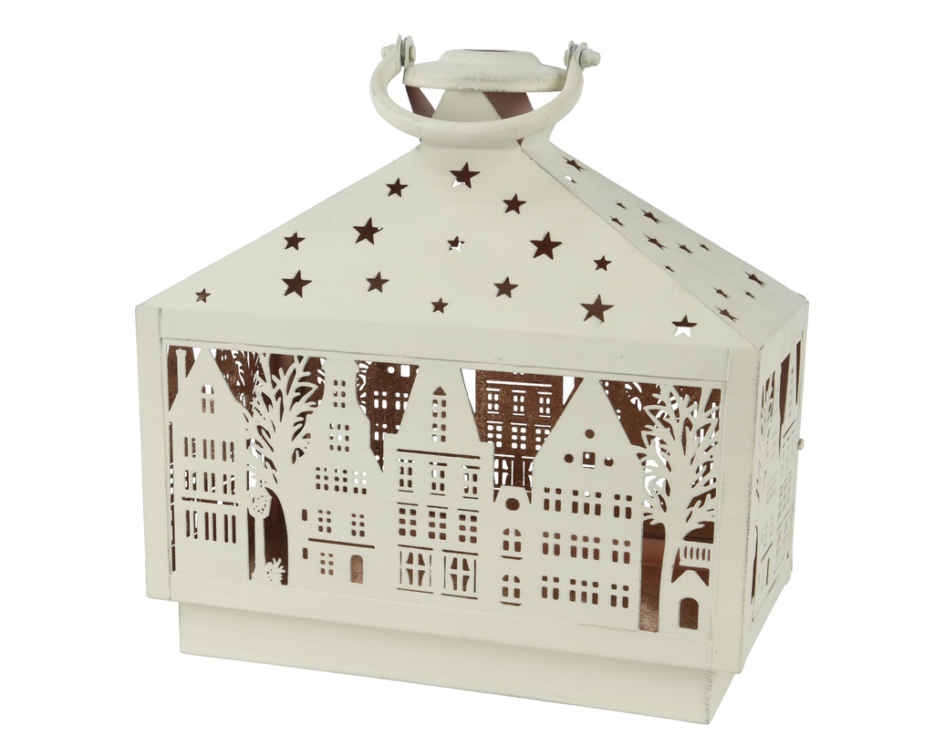 LANTERNE EN METAL - BLANC LAINE - L30.00-W17.00-H30.00cm