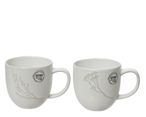 TASSE EN CERAMIQUE AVEC FLEUR EN RELIEF - BLANC - 2 MODELES - PRIX A L'UNITE - L12.30-W9.00-H8.80cm