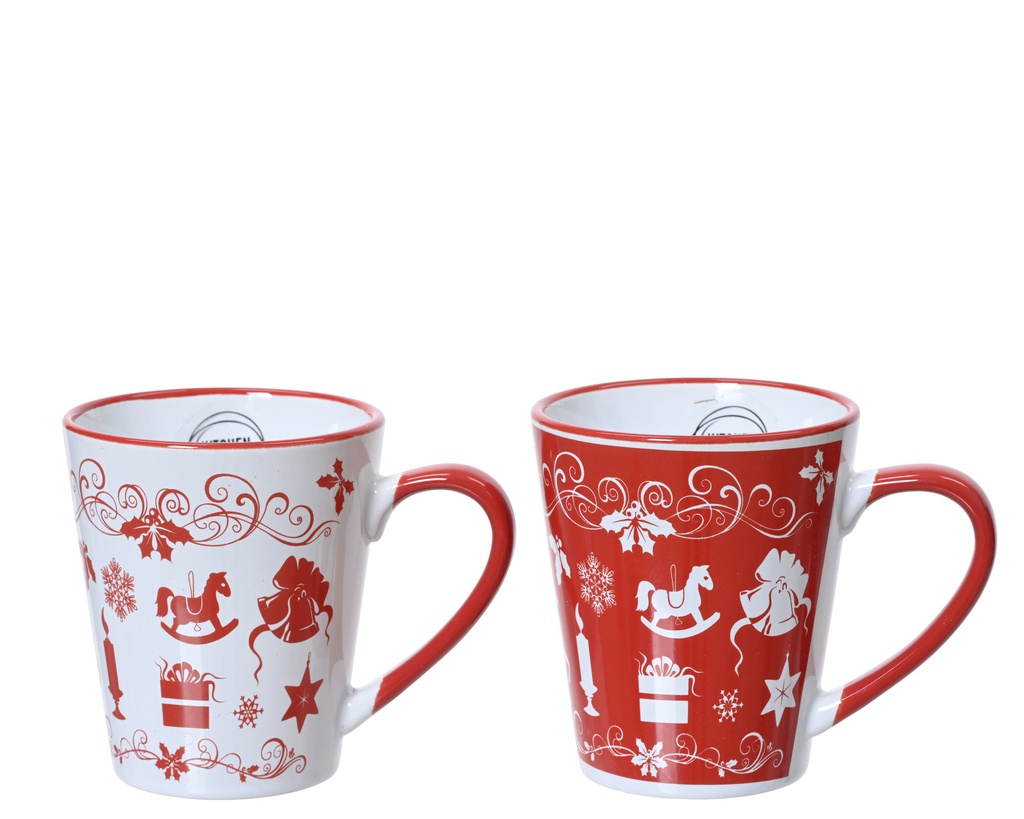 TASSE EN CERAMIQUE DE NOEL - BLANC/ROUGE OU ROUGE/BLANC - PRIX A L'UNITE - dia9.30-H10.40cm