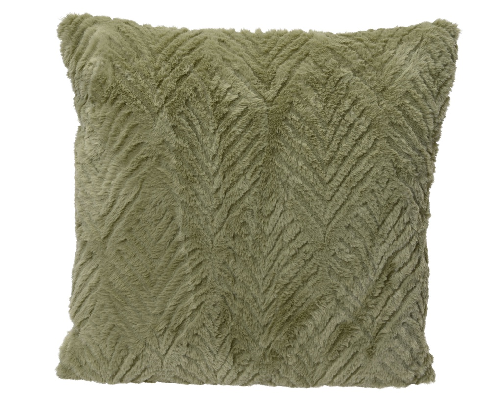 COUSSIN AVEC RELIEFS FEUILLES - VERT OLIVE - L45.00-W45.00-H12.00cm