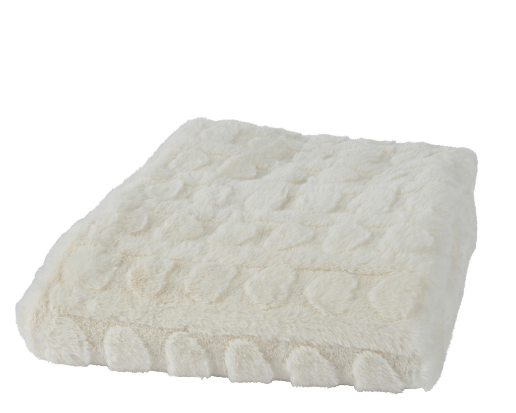 COUVERTURE EN FOURRURE - COEUR EN RELIEF - BLANC - L130.00-W160.00-H1.50cm