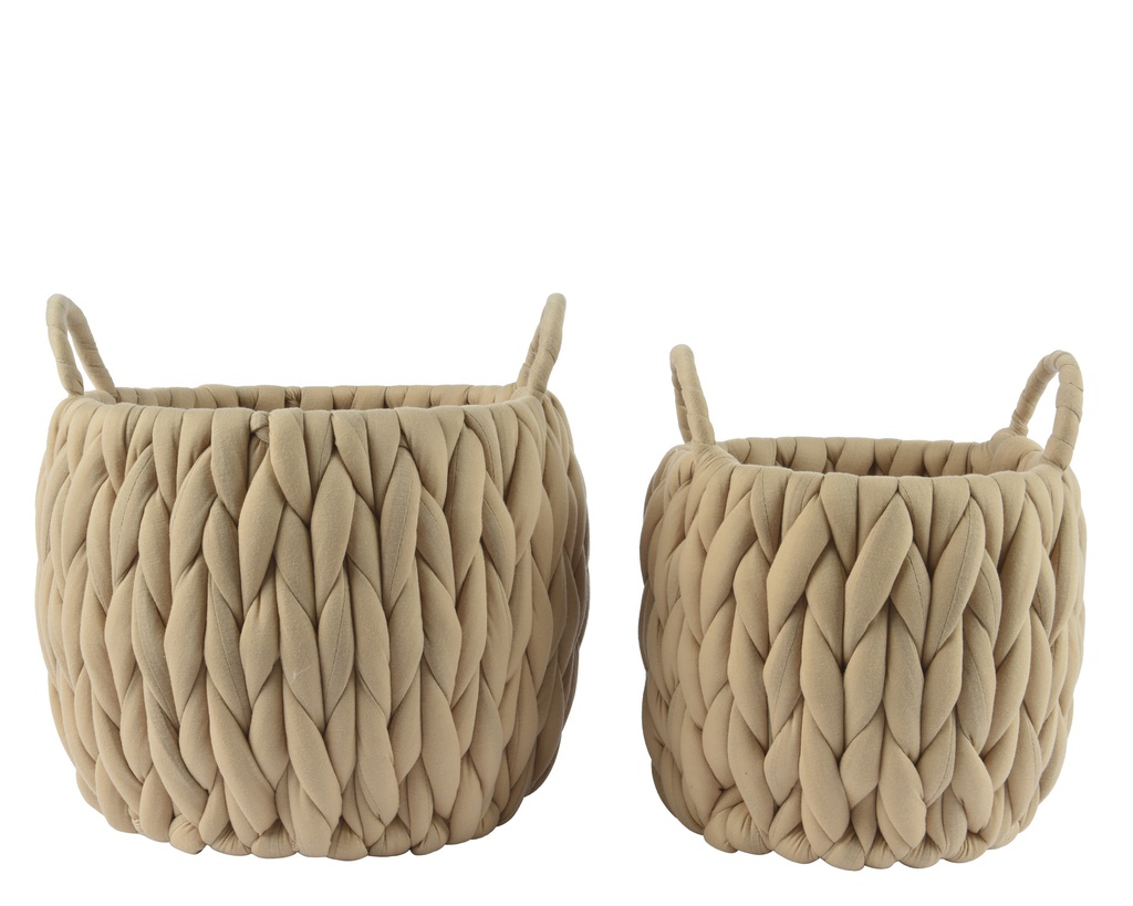 CESTA ALGODON GRUESO TEJIDO - BEIGE - SET DE DOS - dia28.00-H25.00cm  dia21.00-H22.00cm