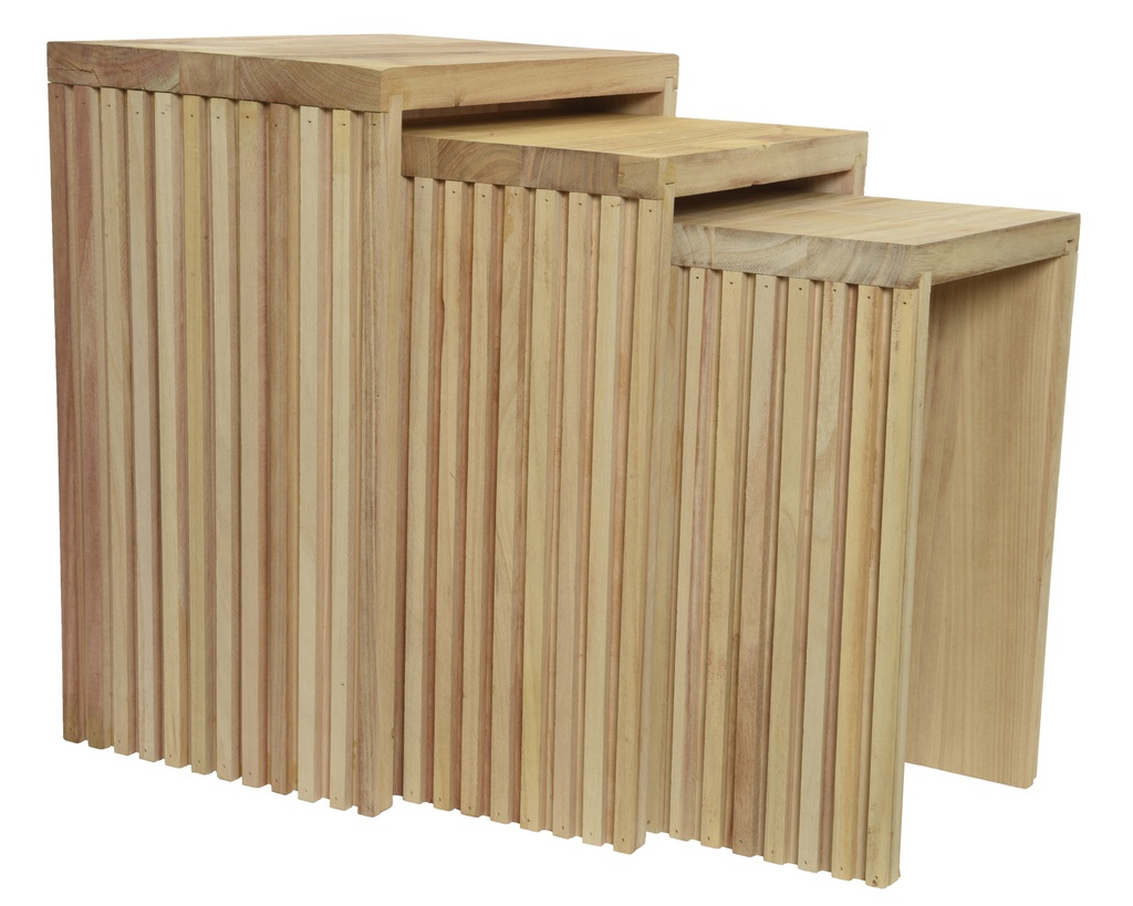 TABLES DE SUPPORT PAULONIA EN BOIS - 3 PIECES - L30.00-W46.00-H55.00cm  L30.00-W38.00-H50.00cm  L30.00-W30.00-H45.00cm