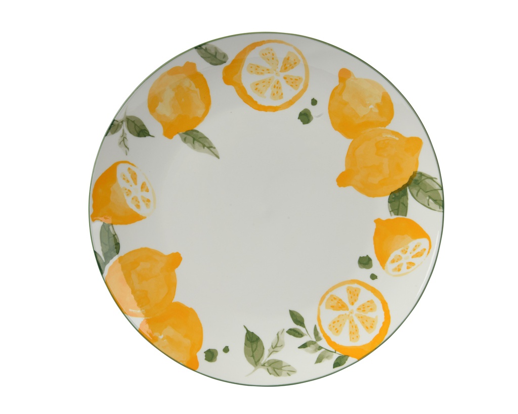 PLATO PORCELANA - BLANCO CON DIBUJO FRUTA - dia26.50-H2.60cm