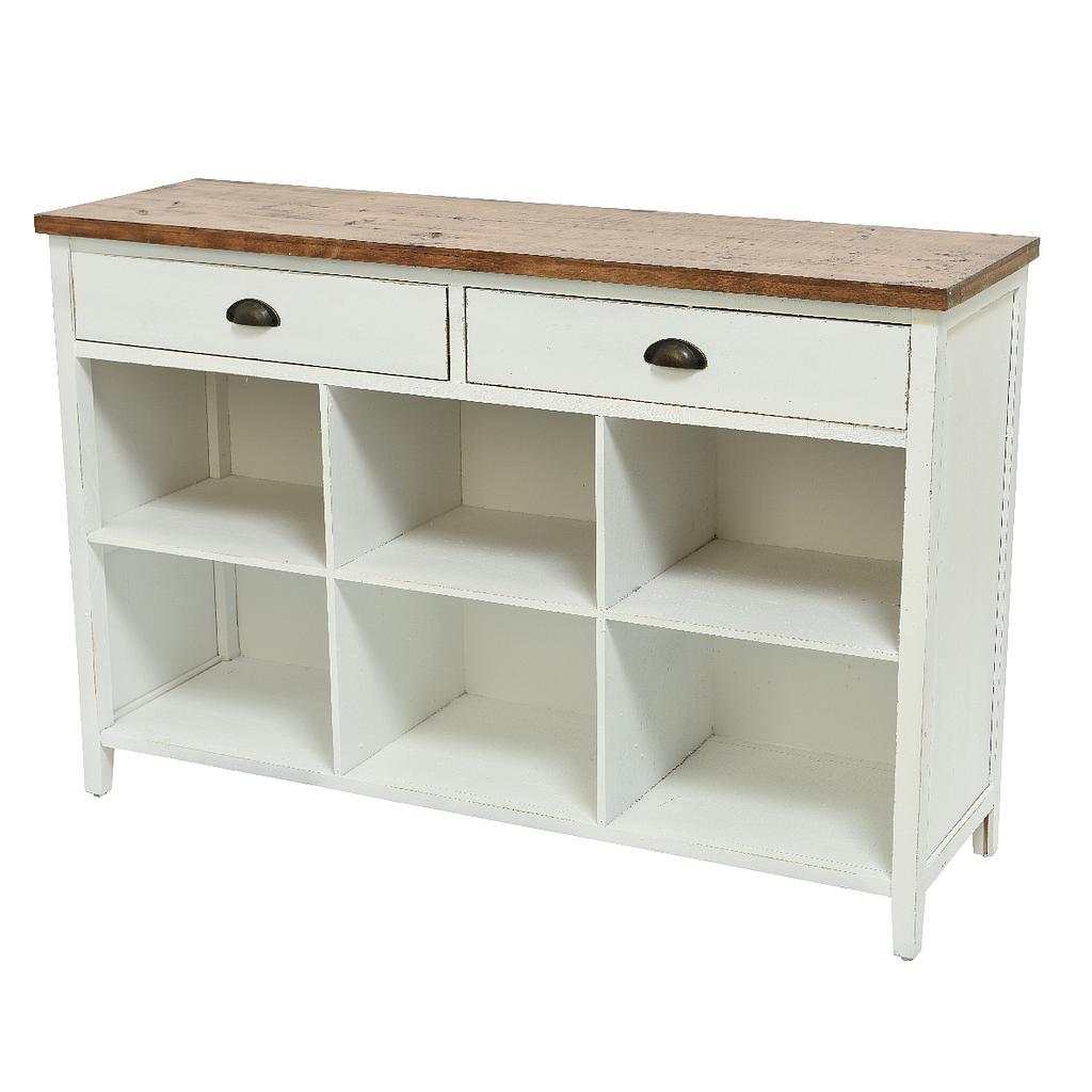 BUFFET EN BOIS - 2 TIROIRS - BLANC - 125X38X82CM