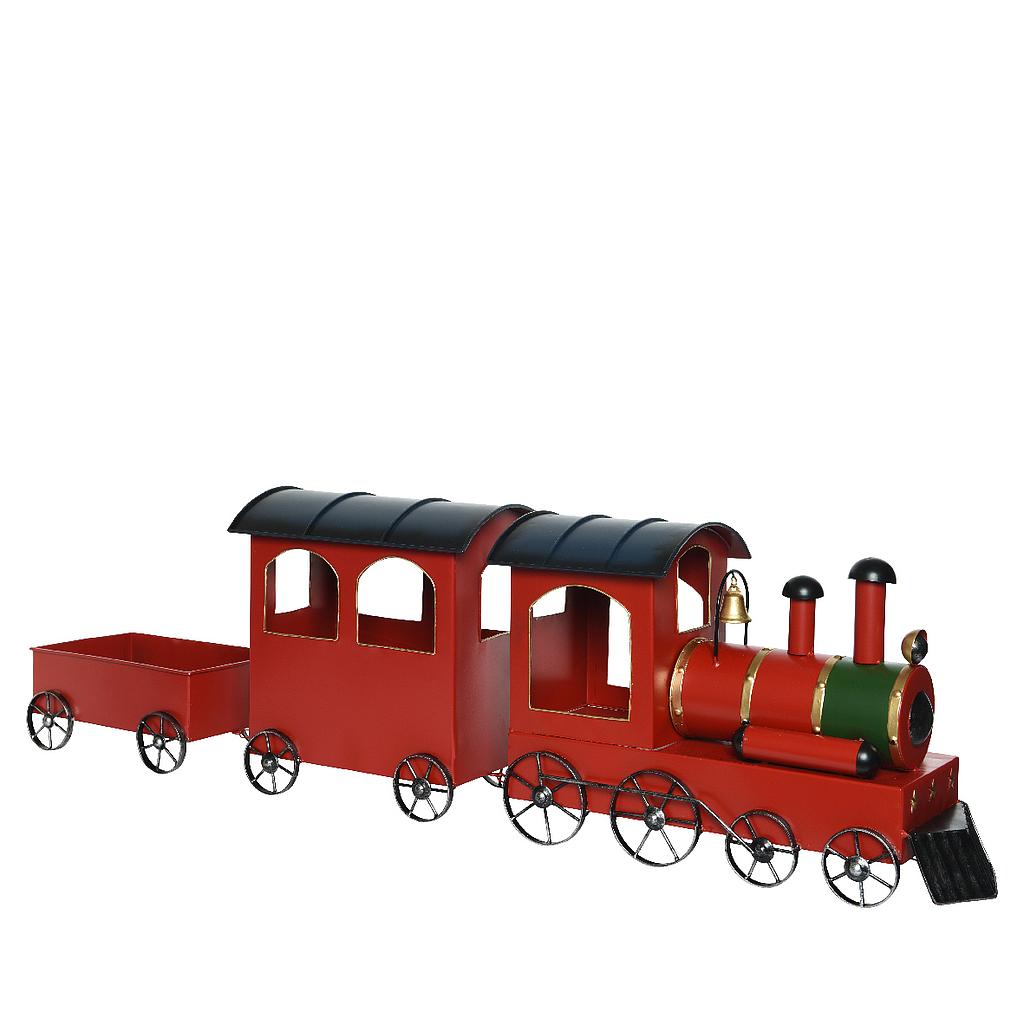 TRAIN EN MÉTAL - 3 WAGONS - 95X22CM - ROUGE