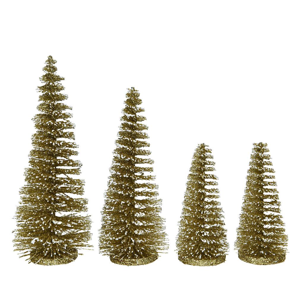 ARBRE EN PLASTIQUE AVEC PAILLETTES - 15/11/9CM - OR - 4 PIÈCES