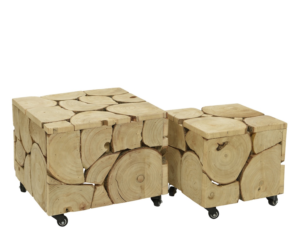 PETITES TABLES EN BOIS AVEC ROUES - 47X37CM - KIT DE 2