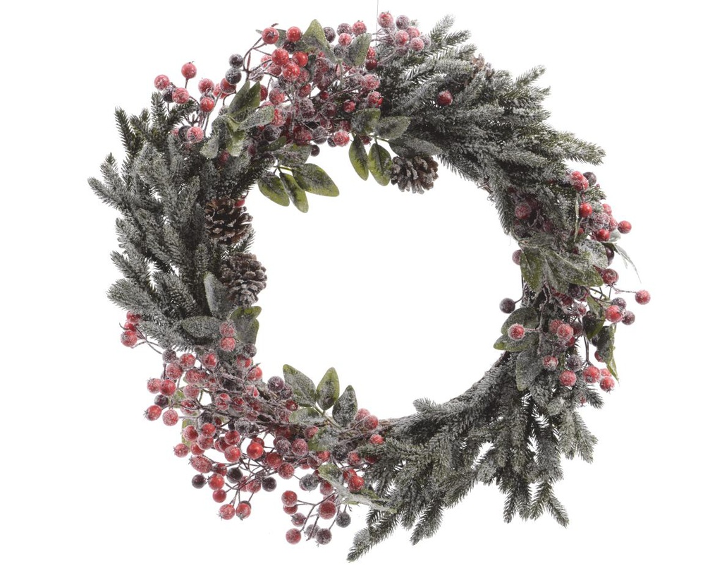 DECO WREATH BERRIES SNOW DIA60-H10CM